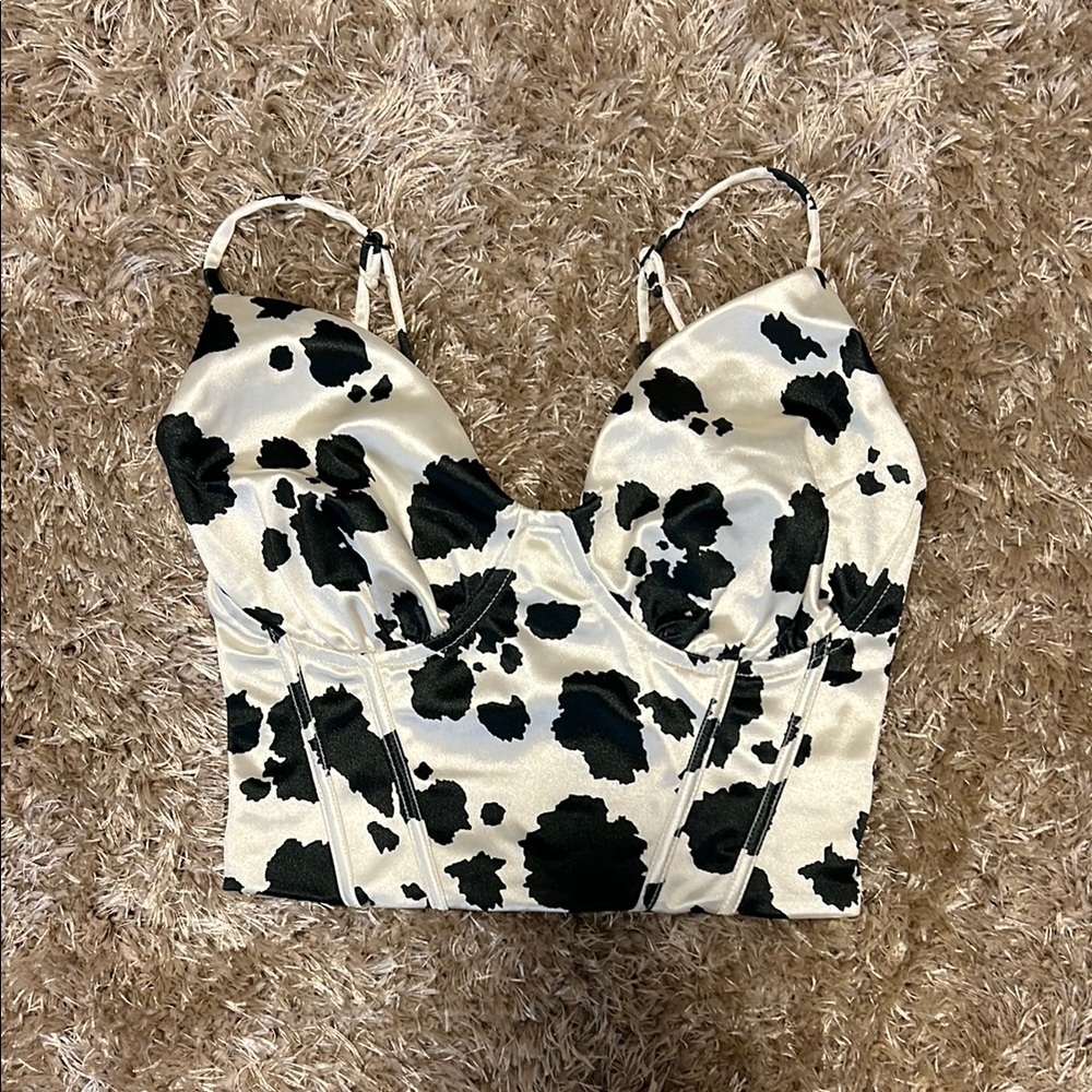 Satin Cow Print Top